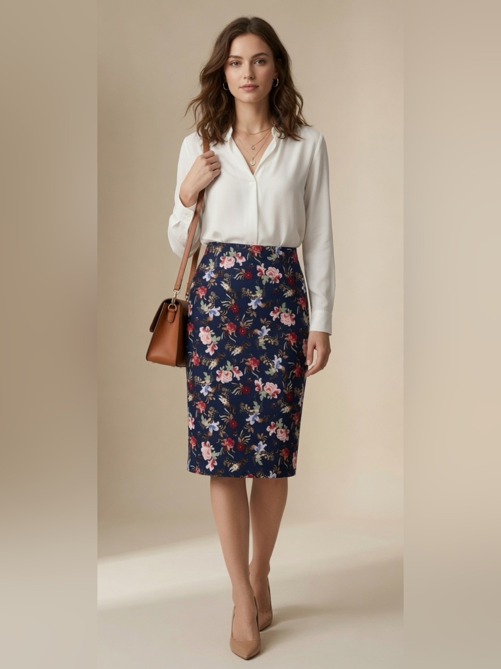 Philosophy Republic Clothing Navy Pink Floral Print Pencil Skirt Size 4